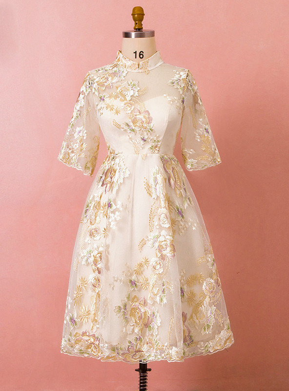 Long Sleeve Maxi Tulle A - Line Plus Size Prom Dress ron7176-b
