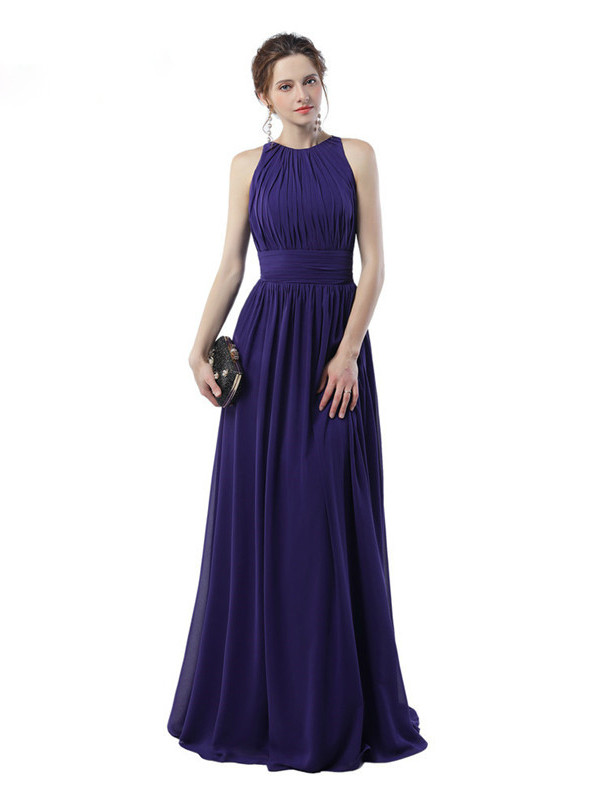 A-line Floor-Length Chiffon Pleated Dress Ocean Blue Plus Size main image 1