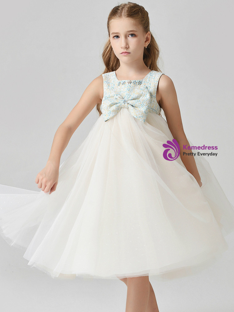 Robe Fille Printemps/Été Taille 7 Jaune & Blanc à Fleurs - Doublure Tulle - Occasion Très Bon État