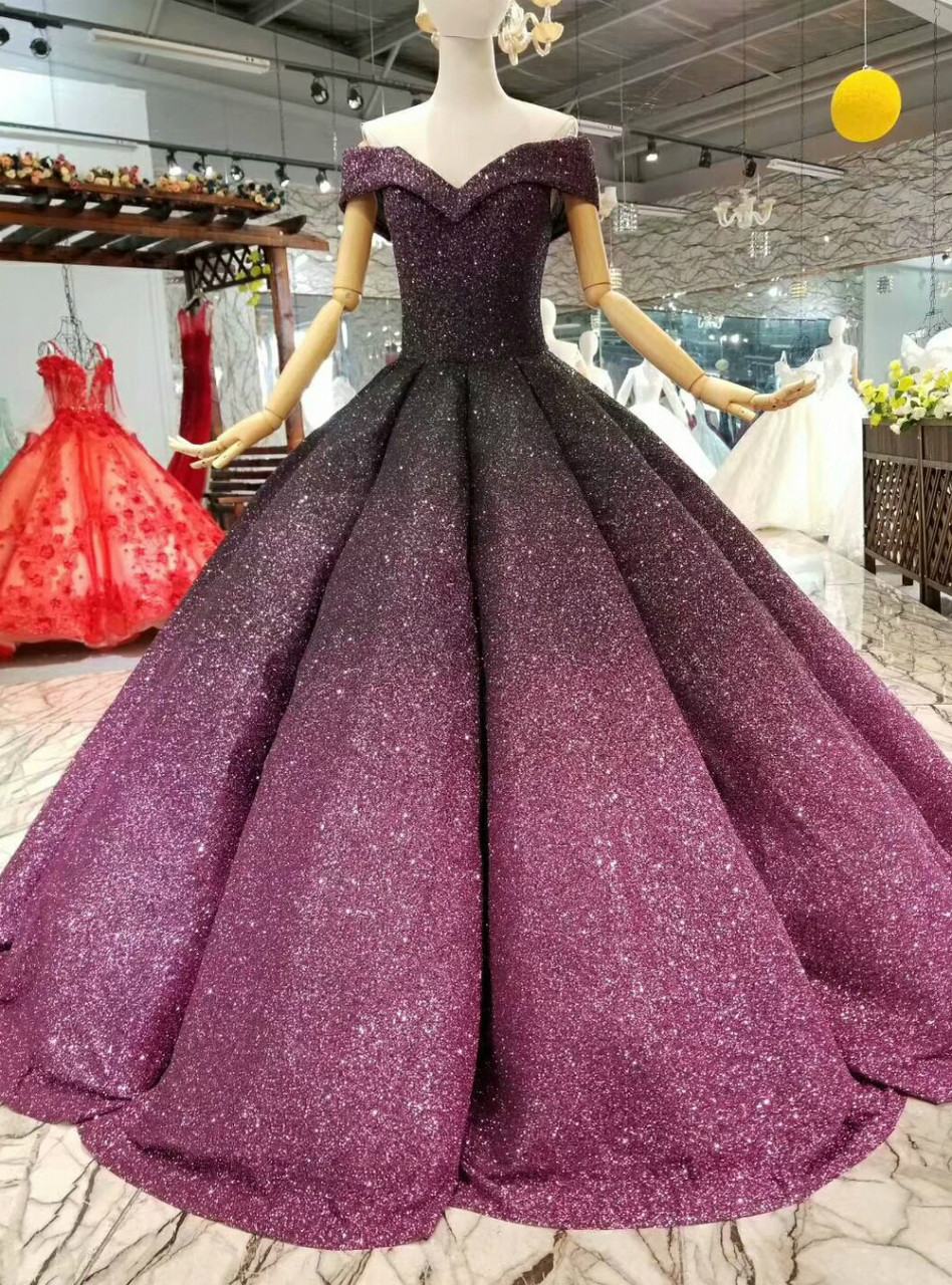 Blue Sequins Prom Gown,Floor length,Prom dress,wedding reception gown     fg3096