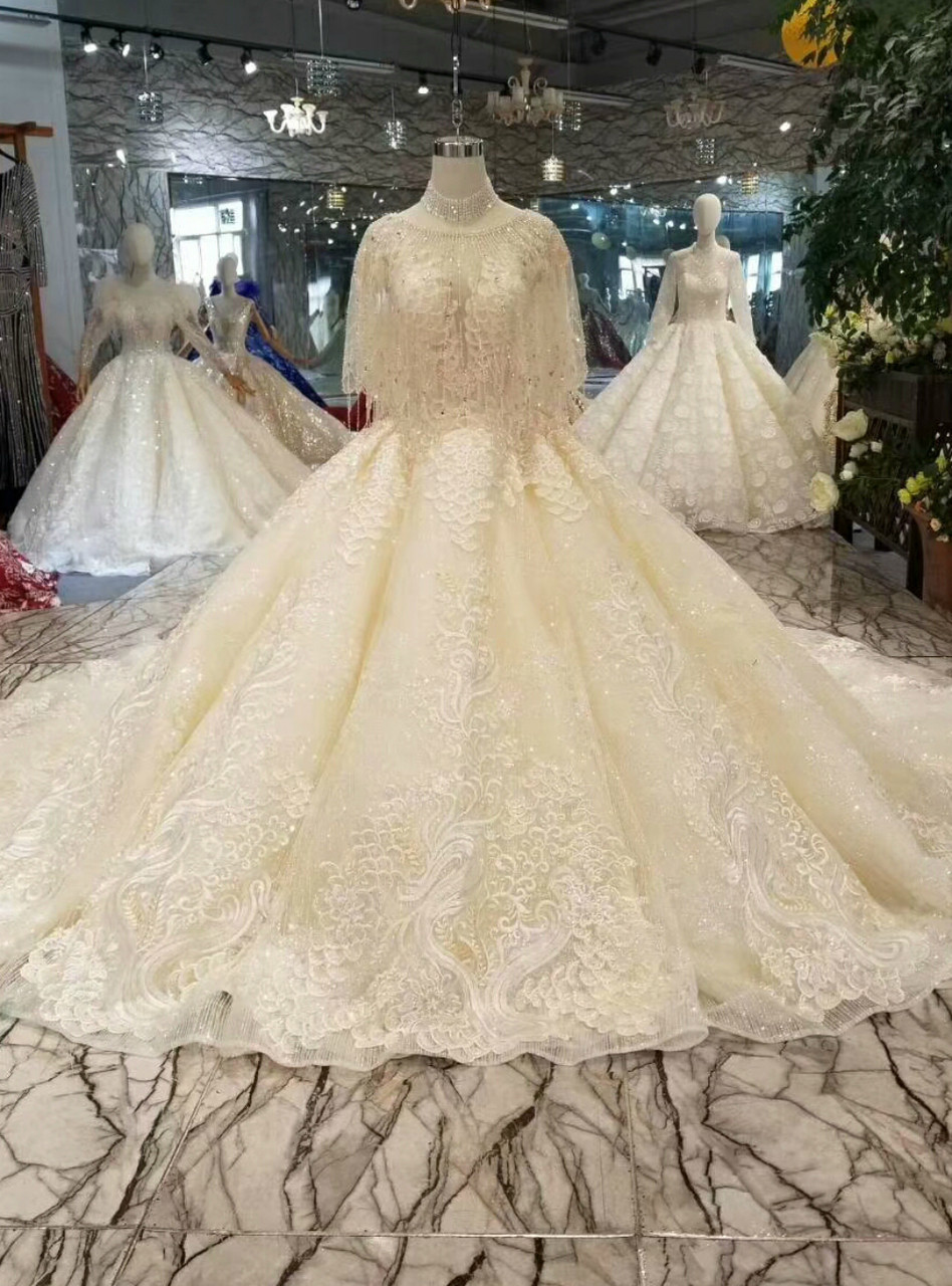 Dreamy Ball Gown V Neckline Red Lace Long Wedding Dresses With Lace C1791