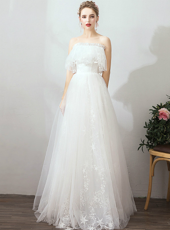 Stylish Off The Shoulder White Sheath Chiffon Wedding Dress