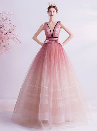 Pink V Neck Cap Sleeveless Lace Dress
