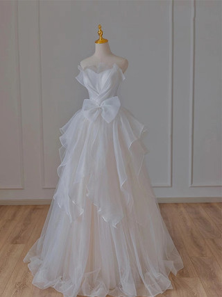 A-Line Tulle White Girls Dresses with Bow
