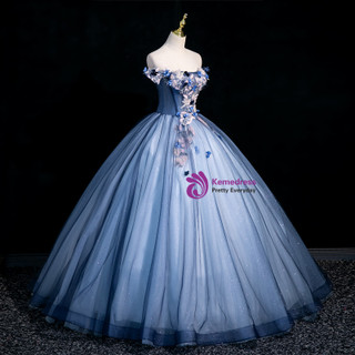 Vintage Light Blue Off-Shoulder A-Line Textured Applique Quinceañera Ball Gown DP7080
