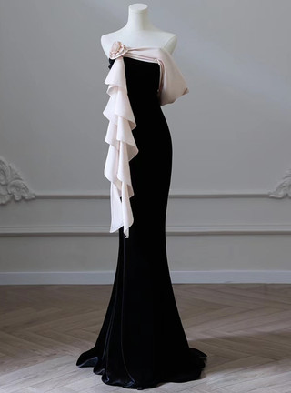 Black Velvet Mermaid Sleeveless Long Prom Dress main image 0