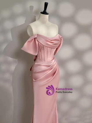 Pink Straps Off-the-Shoulder Sleeveless Mermaid Prom Dress With Ruffles Beads C1905 main image 0
