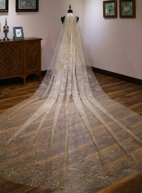 In Stock:Ship in 48 Hours Fashion Champagne Gold Sequins Wedding Veils