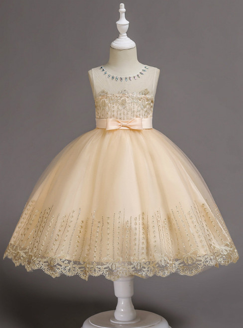 In Stock:Ship in 48 Hours Yellow Tulle Appliques Short Girl Dress