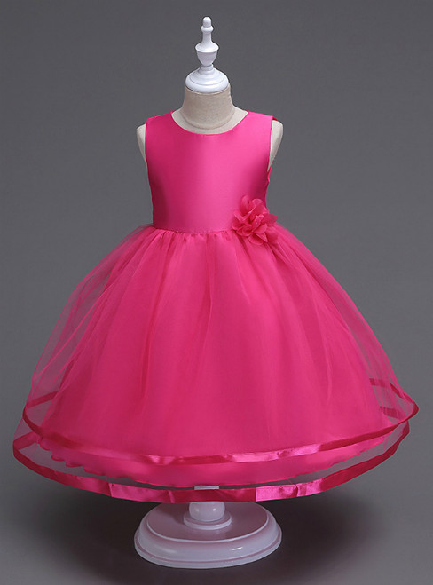 In Stock:Ship in 48 Hours Fuchsia Tulle Short Flower Girl Dress