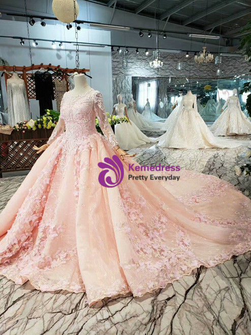 Pink Fashion Elegant A-line Long Tulle Floor-length Evening Dress Ball Gown Wedding Dress
