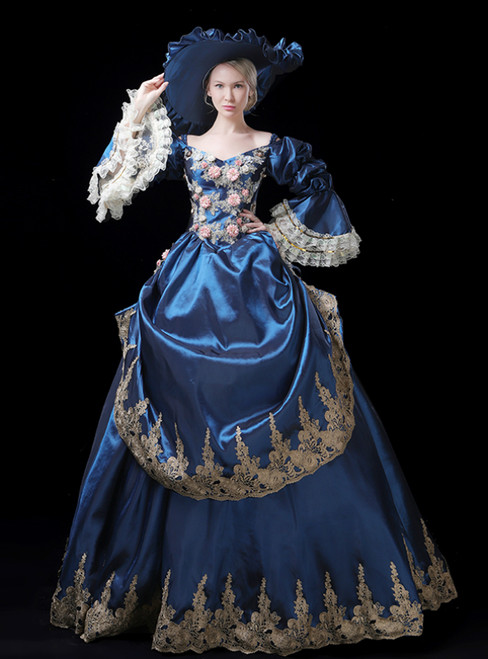 Horn Sleeve Sapphire Royal Blue European Court gown