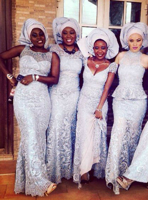 Arabic Mermaid Silver Bridesmaid Dresses  Lace Long Wedding Guest dress