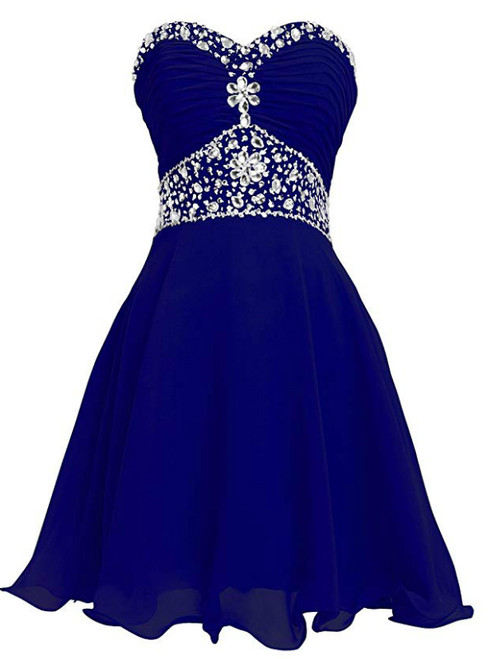 Royal Blue Chiffon Knee Length Homecoming Dress