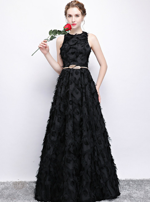 In Stock:Ship in 48 Hours Black Scoop Long Prom Dress With Pocket