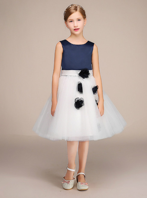 flower girl dresses navy blue and white