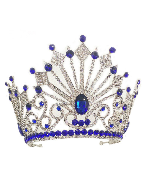 Beauty Pageant Blue Queen Princess Crown Full Diamond Circle Crown