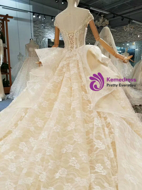 Luxury Tulle Sequins Long Sleeve Backless Beading Wedding Dress main image 1
