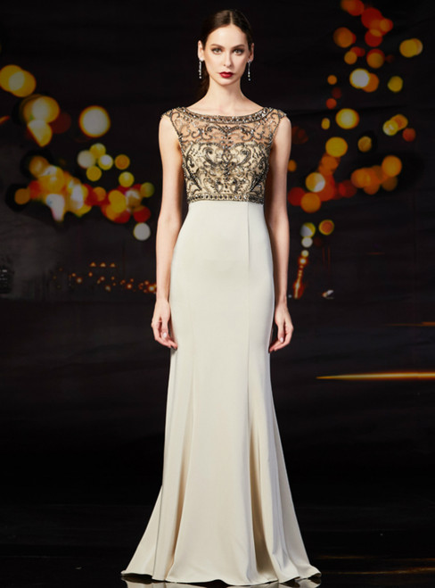 Champagne Mermaid Satin Bateau With Beading Mother Of The Bride Dress