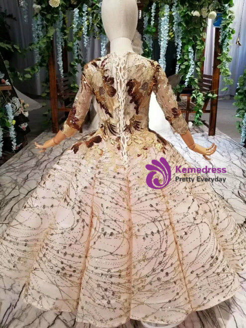 Sparkly Gold Sequin Custom Ankle Length Ball Gown Flower Girl Dress main image 1