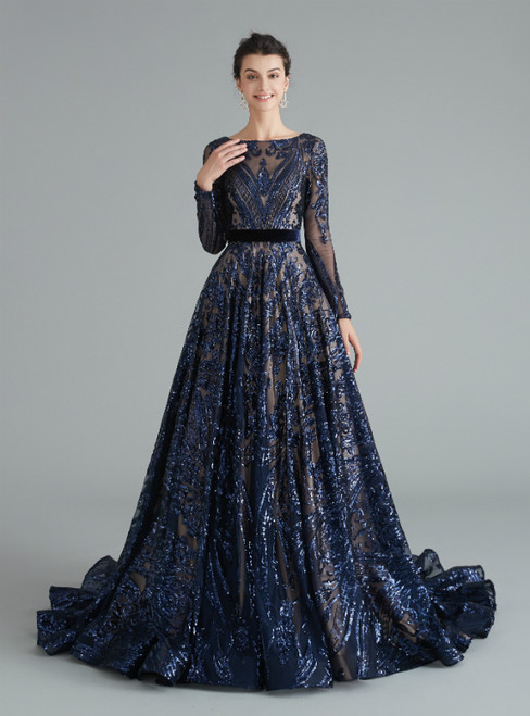 Long Sleeve Backless Prom Dress