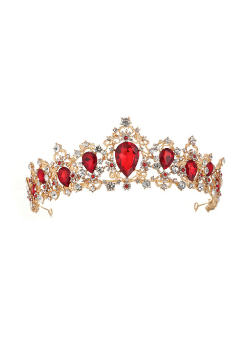 Bridal Crown Married Baroque Queen Red Golden Crown