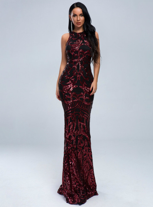 In Stock:Ship in 48 Hours Black Mermaid Sequins Red Sequins Party Dress