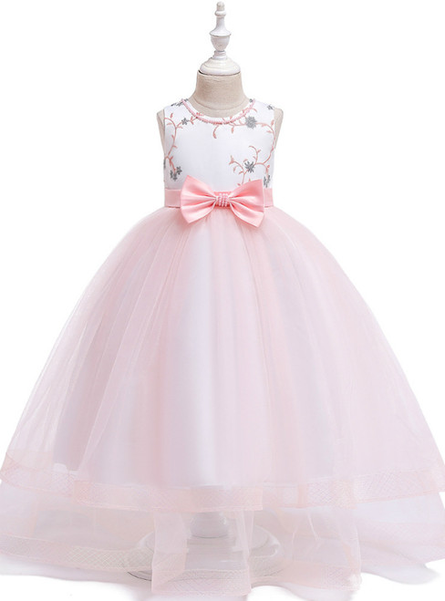 In Stock:Ship in 48 Hours A-Line Pink Tulle Flower Girl Dress With Bow