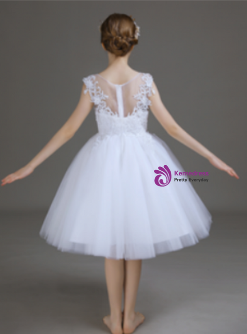 Sweet A Line Two Piece Satin Tulle Short Sleeves Flower Girl Dress
