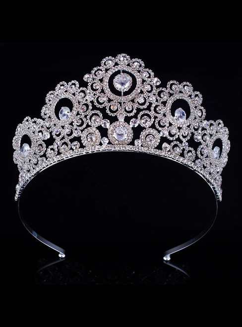 Bride's Silver Headdress Big Diamond Crown Head Crown Hair Accessories