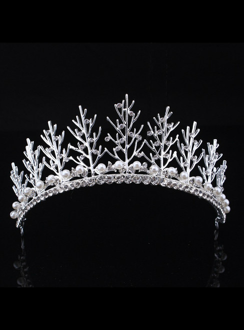 Silver Bride Luxurious Diamond Pearl Crown Headdress