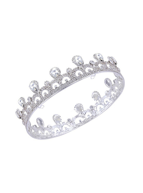 White Zircon Crown Tiara Bride Round Crown