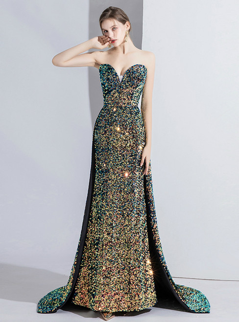 Multicolour Sequins Sweetheart Neck Long Prom Dress 2020