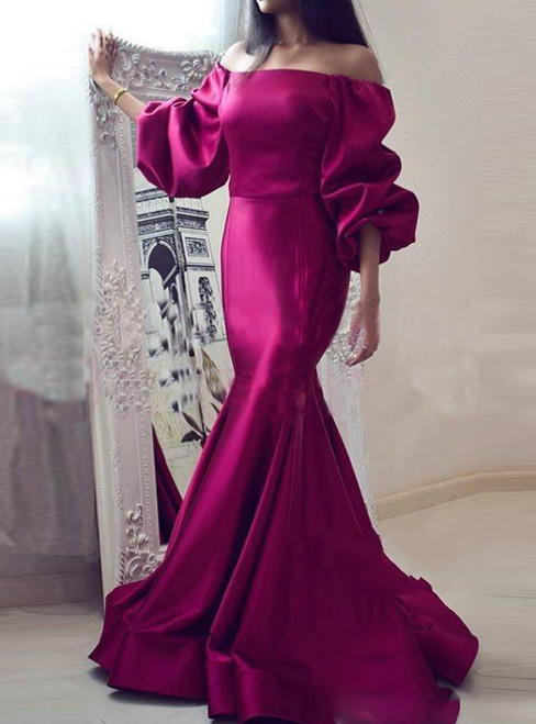 Shop Sexy Mermaid Satin Off the Shoulder Puff Sleeve Prom Dress 2020