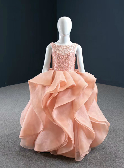 Take Center Stage In Pink Ball Gown Organza Beading Sleeveless Flower Girl Dress