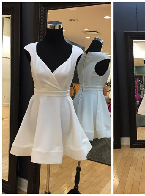 Simple Short White Homecoming Dress with Cap Sleeves