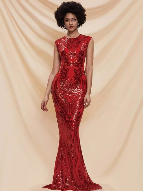 Noble In Stock:Ship in 48 Hours Red Mermaid Sequins Party Dress