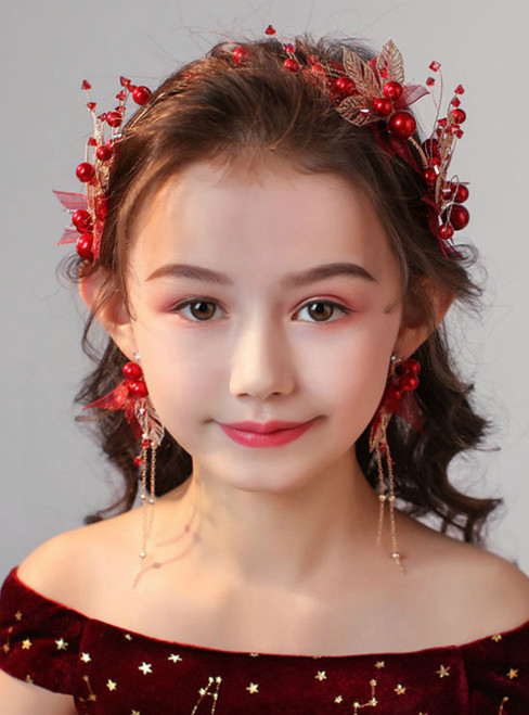 Girls' Red Hair Accessories Hair Band Flower Princess Garland