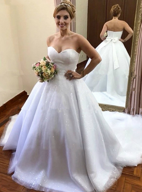 Best For You White Ball Gown Tulle Sweetheart Wedding Dress With Bow