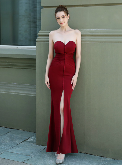 You Are Sure To Find The Perfect We Provide In Stock:Ship in 48 Hours Burgundy Mermaid Sweetheart Prom Dress With Split