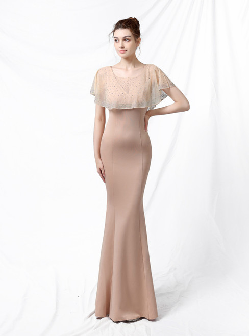 Make Your Prom a Dream In Stock:Ship in 48 Hours Champagne V-neck Prom Dress With Shawl