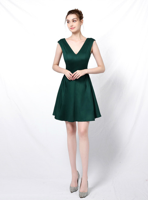 At Great Prices In Stock:Ship in 48 Hours Green V-neck Pleats Homecoming Dress