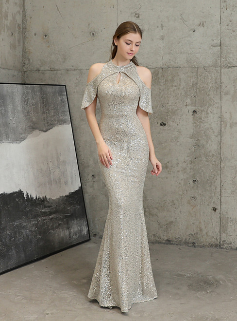 In Stock:Ship in 48 Hours Cheap Silver Sequins Mermaid Prom Dress