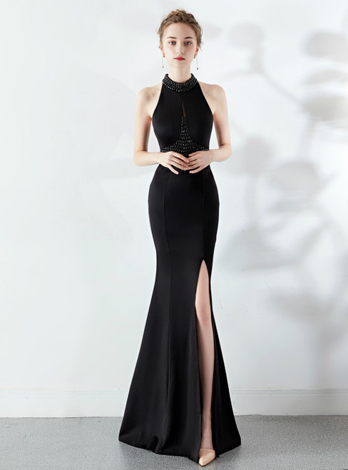 For This Year's Biggest Dance In Stock:Ship in 48 Hours Black Mermaid Beading Crystal Prom Dress