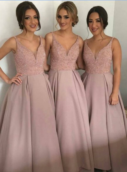 long A-line bridesmaid dress dusty rose bridesmaid dress