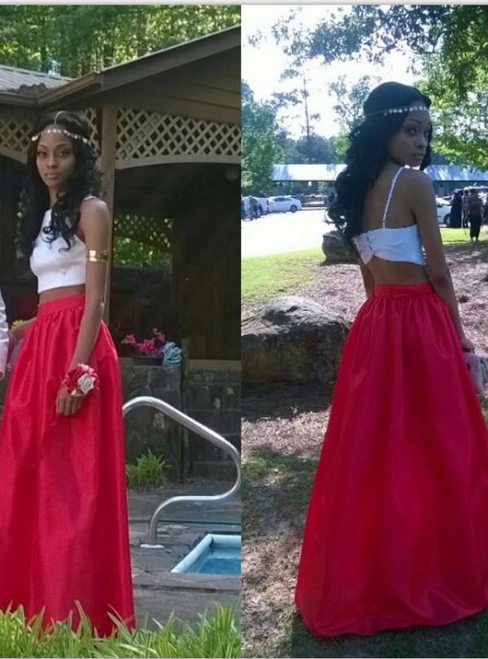 Red Prom Dresses Two Pieces Prom Dress Open Back Prom Dresses Simple