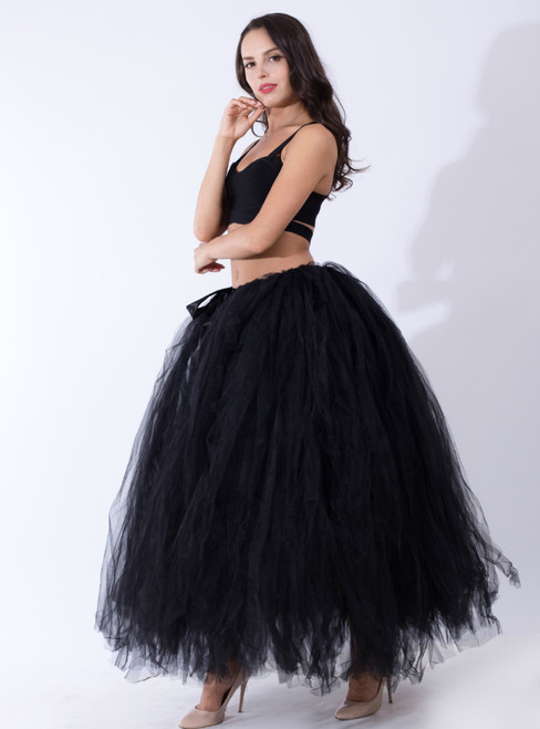 Black Tulle Long Puff Tutu Skirt