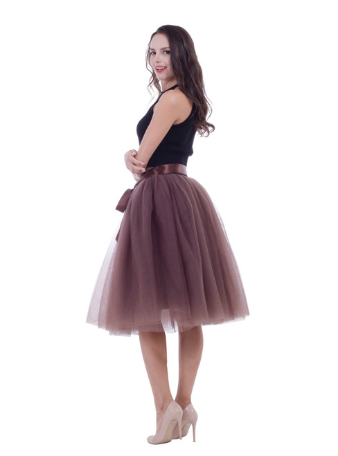 Coffee Gauze Belt Puff Tulle Skirt