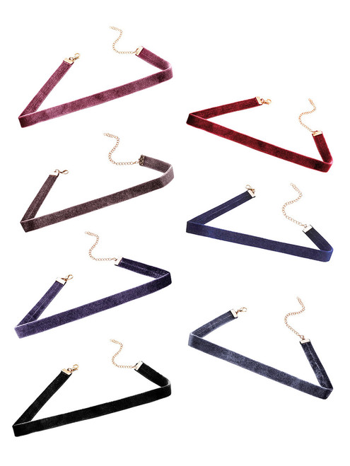 Multicolor Velvet Simple Skinny Choker Necklace Set