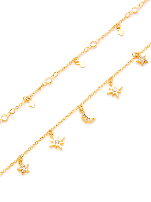 Mini Moon & Star Detail Layered Chain Necklace Set